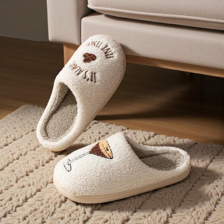 Kapcie Espresso Martini – Damskie puszyste bawełniane buty domowe